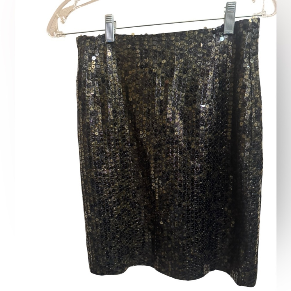 TOPOLINO Brown Bronze Sequin Skirt Lined Zip Back Size Small Vintage Back Slit